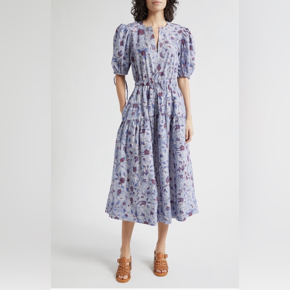 Adriana Floral Print Midi Dress - Blue